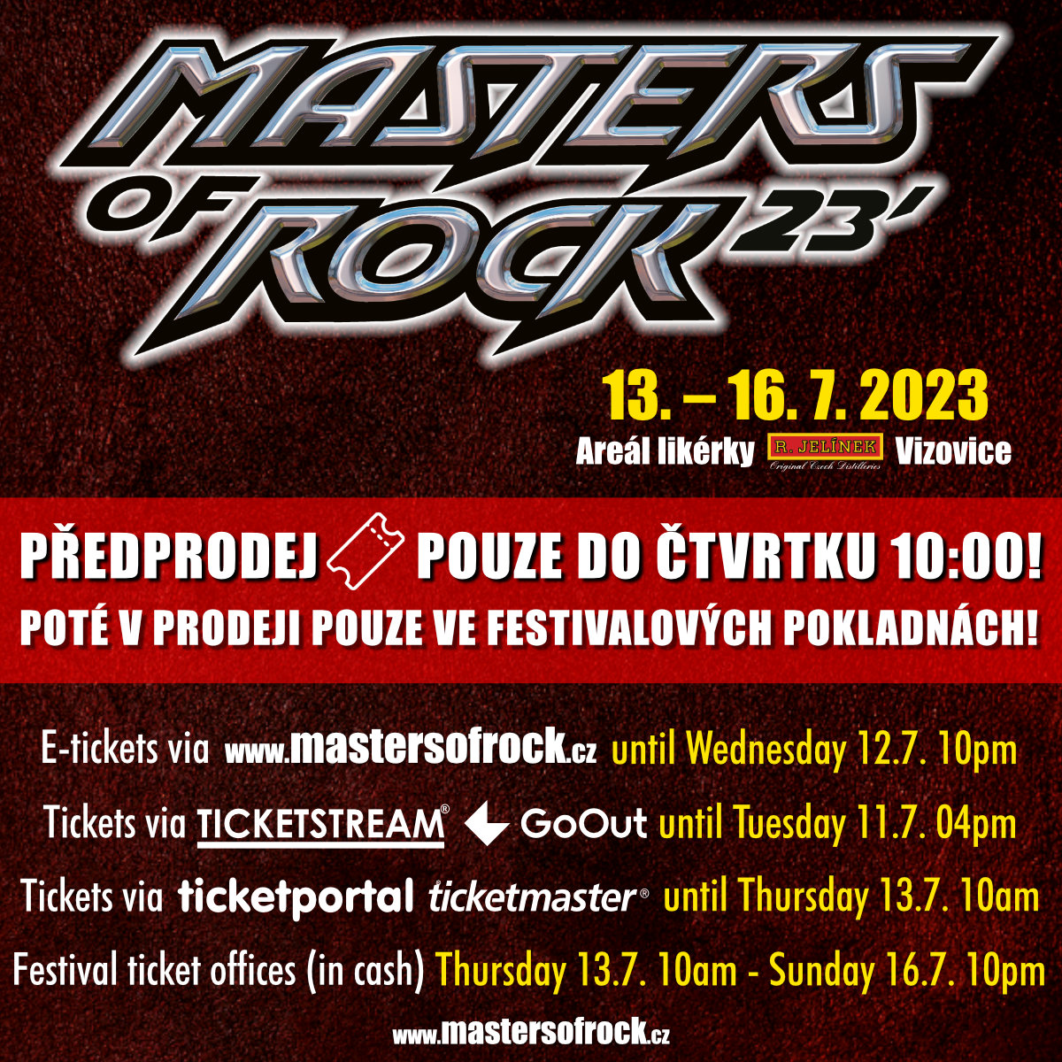 Festivalové i jednodenní vstupenky na MASTERS OF ROCK 2023 za